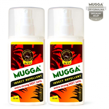 2x MUGGA Spray STRONG 50% DEET w Tropiki - na Komary, na Kleszcze